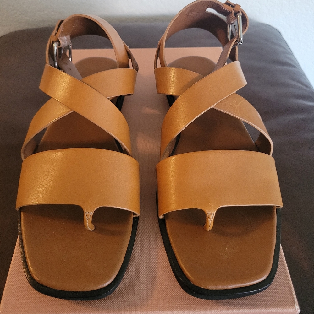 Via Spiga Tan Sandals Minimalist Cross-Strap Design
